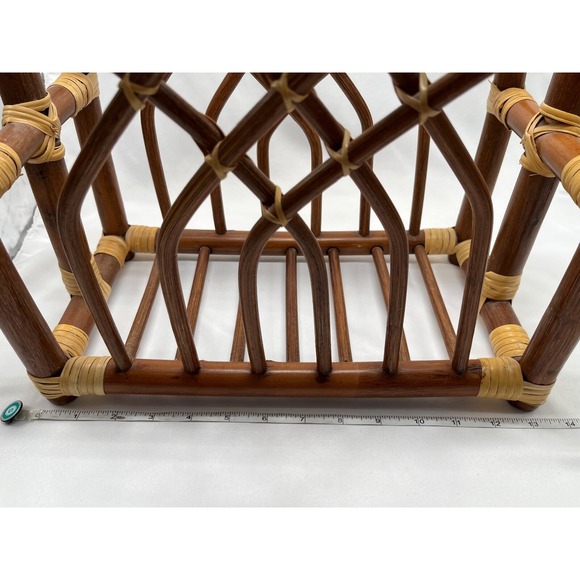 Rattan Magazine Rack‎ Bamboo Wood Book Holder Boho Decor Vintage Mid Century - Picture 8 of 8